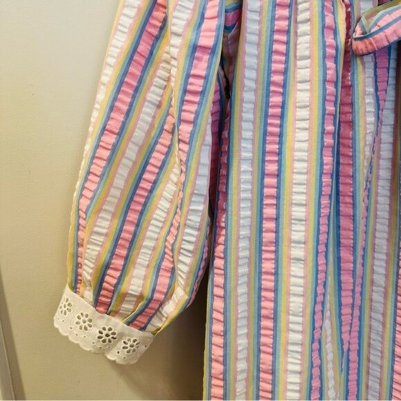 Styled by Saybury Vintage Rainbow Stripe Seersucker Housecoat Robe Size Medium - Picture 7 of 13